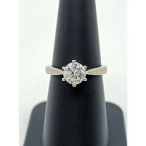 S925 Sterling Silver 7mm Moissanite Ring Size 6 Sparkly Solitaire